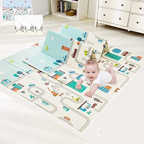 Linarun Alfombra Bebe Acolchada Plegable 180x200x1cm Engrosada Reversible Alfombra Infantil de Juego para Bebes, Alfombra Gateo Bebe, Baby Play Mat, XPE No-tóxico, Impermeable, Antideslizante