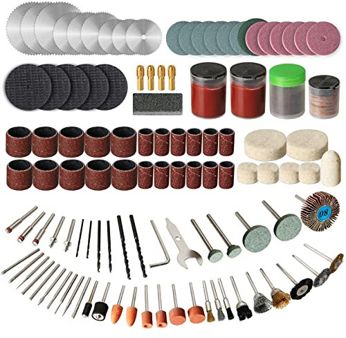 HOMEIDOL 172PCS 1/8-inch Shank Power Rotary Tool Accessories Kit- Includes Carving Bits, Drill Bits, Sanding Drums and Discs, Grinding Stones, Buffing Wheels, Cutting Discs and Polishing Compound