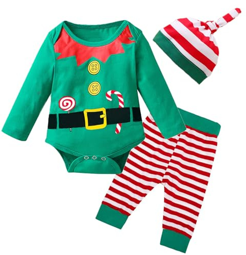 Hifot Vestito Elfo Bambino il Mio Primo Natale Pagliaccetto Neonato Pantaloni Costume Elfo Tutine Neonato 0-18 Mesi Regalo Natale