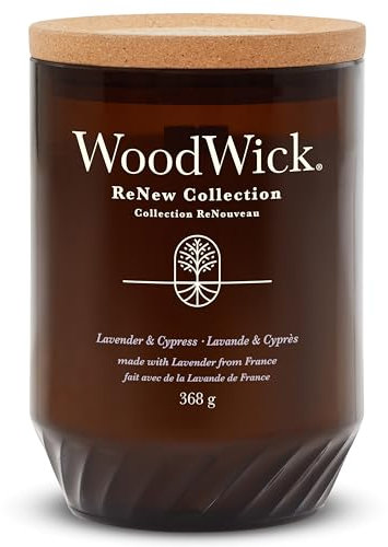 WoodWick Renew Scented Candle with Crackling Wick | Lavender & Cypress Large Candle | Plant Based Soy Coconut Wax Blend | Made with Recycled Materials | Perfect Gifts for Women