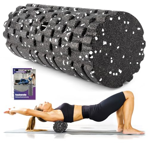 nooncrazy Faszienrolle mit 3D-Texturmassage zur Muskelverspannungen lindern | Foam Roller(33cm x 14cm) mittlere Härte Selbstmassage Fazienrolle für rücken wirbelsäule Rücken Beine(Schwarz-weiß)