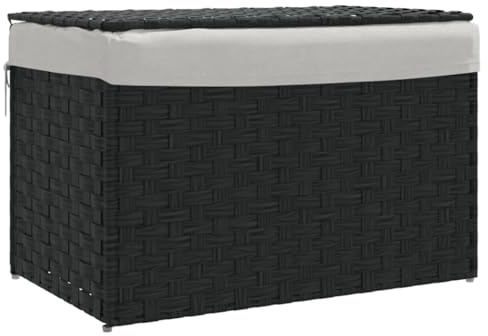 vidaXL Wäschekorb mit Deckel Schwarz 55,5x35x34 cm Poly Rattan