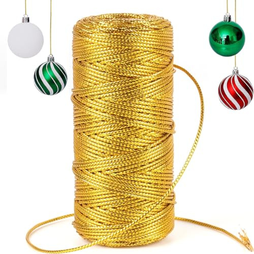 Aililong Goldene Kordel 1.5MM 100M - Nicht Elastisch Kordelband Schnur für Handwerk, Hochzeit Deko und Verpackung - Goldene Schnur aus robustem Polyester Garn mit einem schönen Glanz