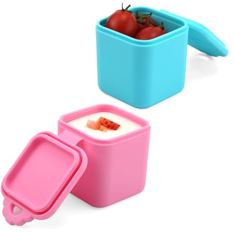 LUTER 2 Stück Dip Behälter für OmieBox Lunchbox, 113g Auslaufsicher Salatdressing Behälter Dip-Sauce-Becher Klein Silikon-Gewürzbehälter mit Deckel für Schule Picknick Reisen (Rosa, Cyan)