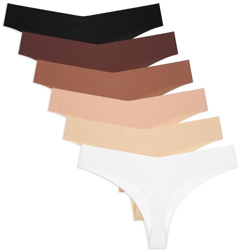 Yolev 6 Pack Seamless Thongs for Women No Show Thong Invisible V-waisted Panties Underwear (L) Multicolor