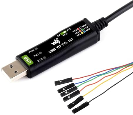 Waveshare Industrial USB TO TTL (C) 6pin Serial Cable, FT232RNL Chip, Multi Protection Circuits, for Win7/8/10/11/Mac/Linux, Hardware Flow Control, for Serial Port Debugging of Industrial Equipments