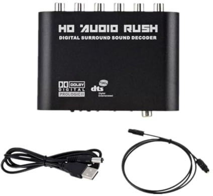 Ficher Amplificador Decodificador de Audio Digital una Analógico 5.1+Cable de Fibra Óptica SPDIF Coaxial una RCA AC3 Convertidor Analógico Óptico para TV