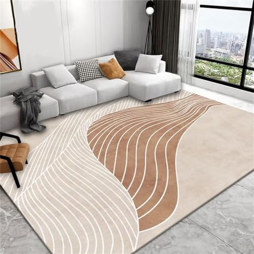 DJHWWD Wohnzimmer Teppich 90X120Cm Mädchen Teppich Kinderzimmer Teppich Für Schlafzimmer Weiß Brauner Wohnzimmer-Kinderspiel-Teppich, Modern, Gestreiftes Muster, Waschbar, Kurzflor-Teppich