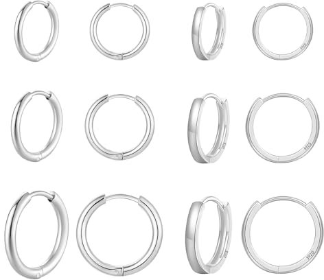 jagosen 6 Paar Creolen Silber 925/Gold Größe enthält 8mm/10mm/12mm, Hypoallergen Klassische Ohrringe Silber 925/Gold, Kleine Creolen für Damen, Mädchen