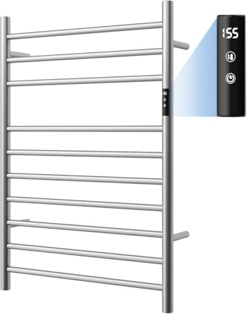 QAOYEDE Towel Warmer Racks for Bathroom, Heated Towel Racks with Timer & Temperature Multi-Level Adjustable, Plug-in Wall Mounted 10 Bars Towel Warmer Brushed Nickel