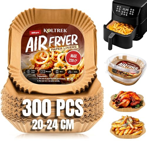 Papel Freidora Aire 300 Piezas, de 20-24 CM para Freidoras de Aire 5-8L, Extra Grueso y Sin BPA, Mantiene Limpia la Cesta y Evita Restos de Grasa, Antiadherente, Ideal para Cocinar sin Ensuciar