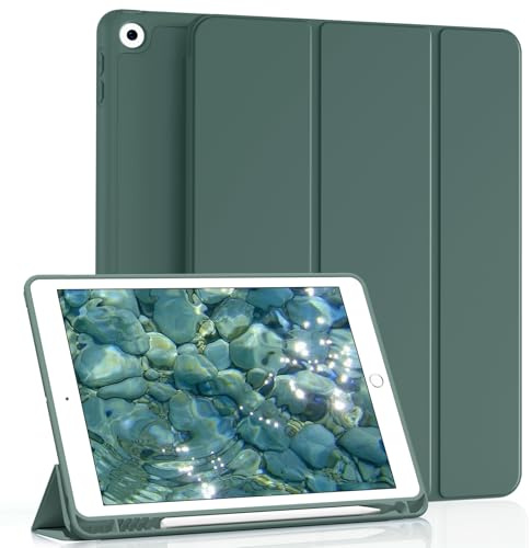 MUDROCK Hülle für iPad 9. 8. 7. Generation 2021 2020 2019, Grün | Schutzhülle mit Stifthalter für iPad 10,2 Zoll 9/8/7 Gen, Weiche Silikon-Hülle, Automatischer Schlaf/Aufwachen