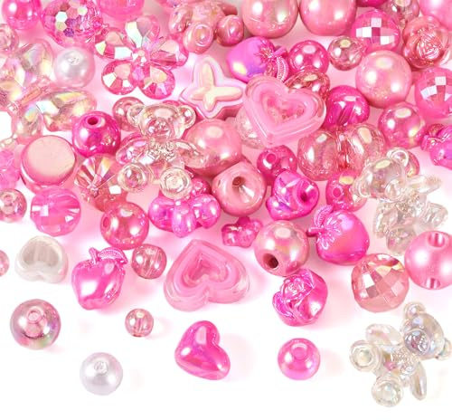 Boutigem 60 st alla hjärtans dag akrylpärlor set rosa hjärta rosett björn fjäril blomma plastpärlor för armband halsband smyckestillverkning