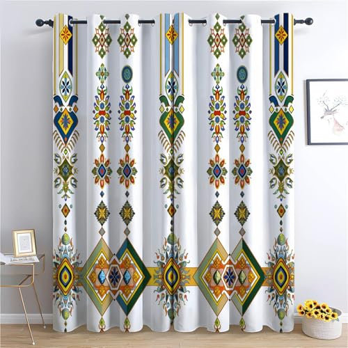 CozyRest Kinder Vorhänge Altägyptischer Stil Und Farbige Edelsteine Ösen Gardinen mit Blickdichte Thermo Vorhang Kälteschutz Blackout Curtain Kinderzimmer Schlafzimmer Ösenvorhang H 215 x B 110 cm