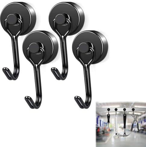 Gancio Magnetico,Ganci Magnetici Potente,Gancio Magnetico per Cucina,Magnete Con Ganci,Ganci Magnetici per Frigorifero,Ganci Magnetici Extra Forti,Calamita Potente in Neodimio per Cucina (Nero)