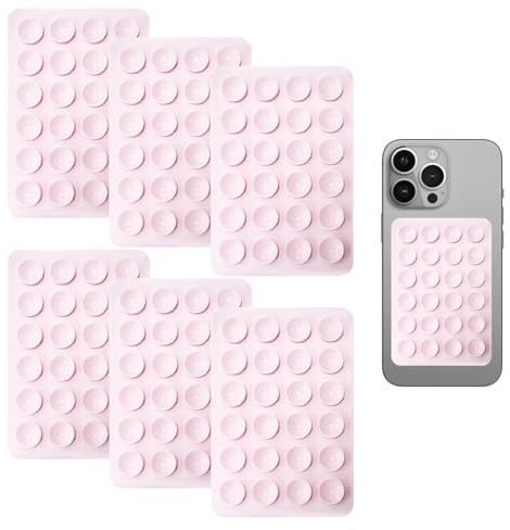 Silicone Suction Phone Holder,6PCS Pink Phone Suction Pad with 24 Grain Square,Sticky Pad Grip for Selfies and Videos