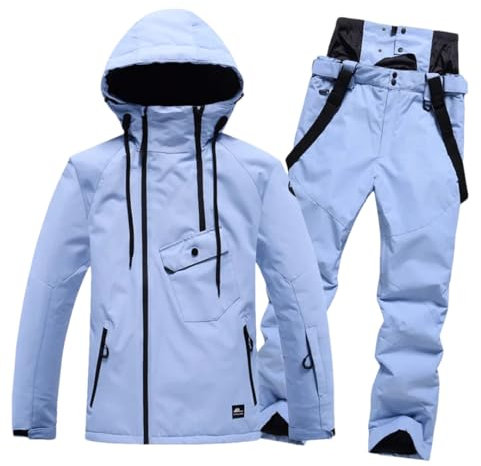 Damen Winter Paar Skianzug Set Snowboard Set Outdoor Schneeanzug Eisjacken + Trägerhose für Farbe 2 XXL, Farbe2, 48