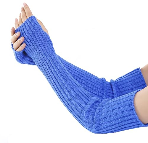 Sentechx Damen-Winter-Armstulpen, modische einfarbige Thermo-Strick-Armstulpen, weiche lange fingerlose Handschuhe mit Daumenloch für Damen (Blau)
