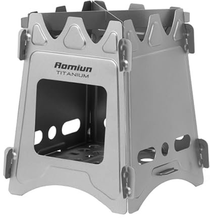 Aomiun Camping Stove, Portable Folding Lightweight Titanium Wood Burning Backpacking Stove for Outdoor Survival Cooking Picnic Hunting Fishing with Mesh Bag