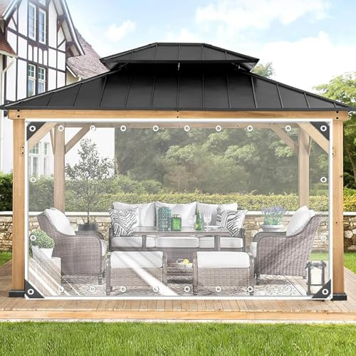 Telone in vinile trasparente con occhielli, per tutte le condizioni atmosferiche, per l'inverno, pannelli laterali per gazebo, 0,3 mm, in plastica PVC, copertura trasparente 2,8 x 3 m
