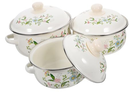 DECHOUS 3pcs Mini Soup Pot Set Enamel Pot for Stove Top for Making Soup Heating Milk