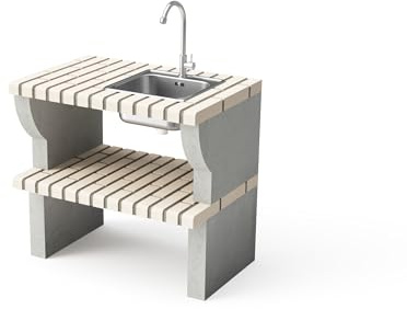 MAESTRO FERRETERO Movelar Bailen Plus Spüle und Standarmatur für vorgefertigten Grill (weiß, grau, 86,5 x 58 x 58 cm) - Verwendung im Freien