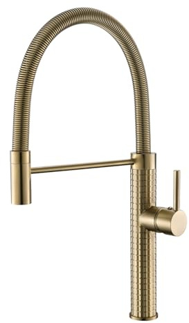 AIMADI Wasserhahn Küche Ausziehbar, Einhebelarmatur mit Ausziehbarer Brause, Hochdruck Küchenarmatur 360° Drehbar, für Küchenspüle gold