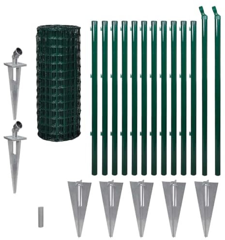 HUAKEHOM Gitterzaun Zaun Zaunset Gartenzaun Drahtzaun Zaunsatz Maschendraht Set Stahl Grün Metallzaun 25 x 1m