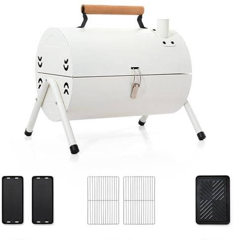 ZJHAHJY Grill Barbecue a Carbone Portatile, Cottura a Barbecue da Tavolo Pieghevole con teglia da Forno, per Festa in Campeggio Esterno in Campeggio White