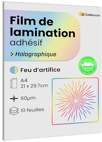 10 fogli A4 Film di laminazione a freddo olografico - Fogli di plastificazione autoadesivi laminati per foto e adesivi - Compatibile con plotter da taglio (Fuochi d'artificio)