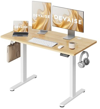 DEVAISE Bureau Assis-Debout Électrique 120 x 60cm, Moteur Silencieux avec 3 Mémoires, Table Ergonomique pour Télétravail et Bureau, Chêne