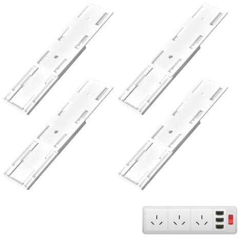 RLMVGBX Extension Lead Holders, Self-Adhesive, Clear, 4 Pack, 10 cm | Clear plastic no-drill power strip mounts for compatible extension leads and lightweight devices on smooth indoor surfaces