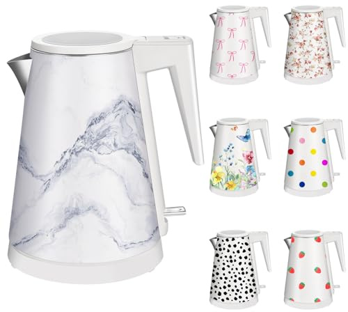 YENTEN One-Touch Electric Kettle, 1.2L Stainless Steel Personalization Kettle Electric with Auto Shut-Off, BPA-Free & Fast Boil Technology (White Marble)
