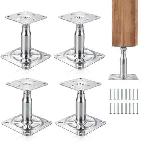 4 Stück Pfostenträger Höhenverstellbar, 100-150 mm Verstellbar Pfostenträger Galvanisch Verzinkt mit 16 Schrauben für Zäune Unterstände Carports