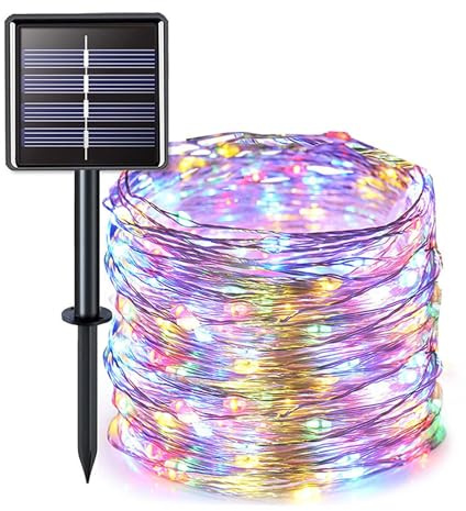 Colexy - Ghirlanda di luci solari per esterni 22M, 200 LED, 8 modalità, IP65 impermeabile, filo di rame, ghirlanda di luci solari colorata, resistente agli agenti atmosferici, per Natale, decorazione