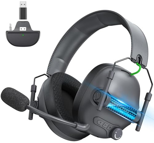 Fachixy FC400 Casque de Jeu sans Fil Bluetooth 2,4 G avec Microphone pour PS5, PS4, PC, Switch, Casque de Jeu Pliable, Faible Latence, réduction du Bruit, avec lumière LED, 50 h d'autonomie