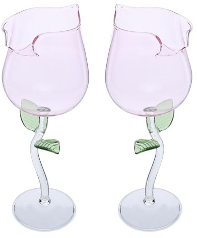 COLLBATH 2 Piezas Copas de Vino con Diseño de Rosa de Vidrio Transparente para Cócteles Jugos y Celebraciones para Bodas y Románticos