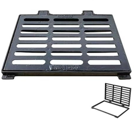 Grille de drainage en fonte ductile antivol pour évacuation de l'eau en extérieur, parfaite pour les égouts cours, garages, fermes, terrasses, puits en béton (40,6 x 61 x 3 cm)