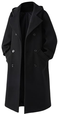 Generisch Abrigo largo clásico británico para hombre como gabardina anorak cálida para invierno, Negro , XXL