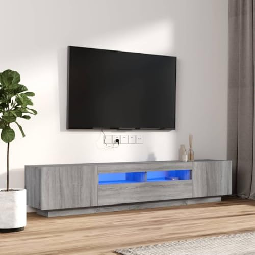 HETFTJN TV Lowboard LED 2er Set Grau Sonoma Holzwerkstoff 100x35x40 cm RGB Farbwechsel Modernes Sideboard Fernsehtisch für Wohnzimmer Schlafzimmer Flur