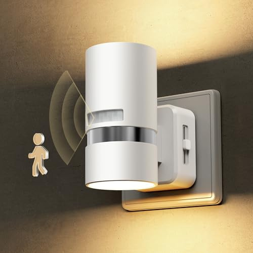 LOHAS-LED Nachtlicht Steckdose mit Bewegungsmelder Innen, 1W LED Schlummerleuchte Dimmbar Stufenlos, 3000K Warmweiß Nachtlampe, Auto/On/Off, für Flur Treppenaufgang Schlafzimmer Kinderzimmer