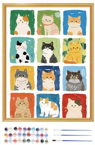 usefulbeauty Numerotische Malerei für Hunde und Tiere – Ölgemälde, niedliche Katze, mit Pinseln, Zubehör für Zeichnungen, kreativer Ausdruck, Dekoration für Schlafzimmer, Zimmer, Klasse, Schule