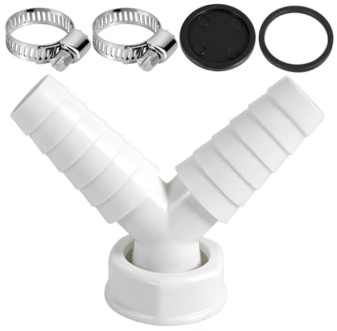 Washing Machine Drain Adapter Y-Connector Washing Machine Waste Splitter Y Connector with 2Hose Clamp 19-24mm Double Connection Pipe Thread Y Adapte Universal Drain Adaptor for Dishwasher Wash Machine