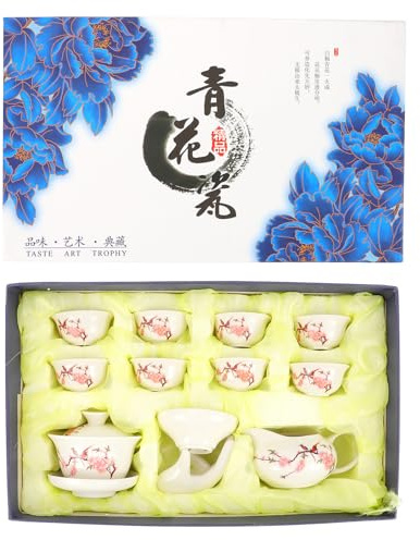 ULTECHNOVO Té de Porcelana Azul y Tetera Estampado de Flor Tazas de Té de Cerámica Hogar Artículos de Kung Fu