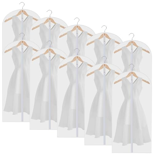 Ogetok 10 PCS Long Garment Covers Translucent Clothes Full Zipper Bags with Zip for Men Women, 60 x 120cm Waterproof Dustproof Suit Protector Bags Dress Covers for Shirts Coats Jackets
