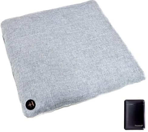 Ferninfrarot Mobiles Beheizbares Sitzkissen 45x45cm USB-Betrieb mit 3-stufiger Temperaturregelung für Zuhause und Outdoor (Sitzkissen+ Powerbank)