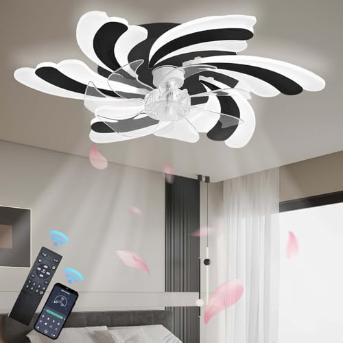 LASANYA Ventilateur de Plafond Moderne avec Lumières，Reversible Dimmable LED DC Moteur 6 Vitesses Lustre Ventilateur Application Intelligente,de Plafond, pour Chambre,Salon, Cuisine-noir