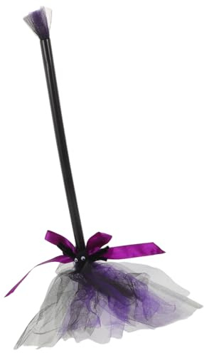 ANDRESLAD Scopa da Strega di Halloween in Garza Viola Manico Leggero per Accessorio Cosplay per Feste e Decorazioni di Halloween per Esterni e Interni