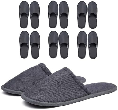 Kiuiom Mjuka spa-tofflor, hotelltofflor, gäst tofflor, korall fleece tofflor stängd tå halkfria unisex bärbara tofflor för hotell spa hem resor, 6 par, 40 EU