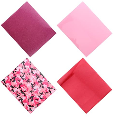 Housoutil 8 Blätter Glitzer Wärmeübertragungsfolie Pink Glitter Transferfolie für Textilien Selbstgemacht T Shirt Beschriftung Folie Waschbar Dehnbar Langlebig